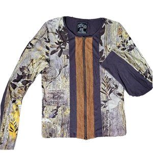 Cap Jaluca A New Story Aldo Martins Women 6 Artsy Floral Zip Up Top Stretch LS